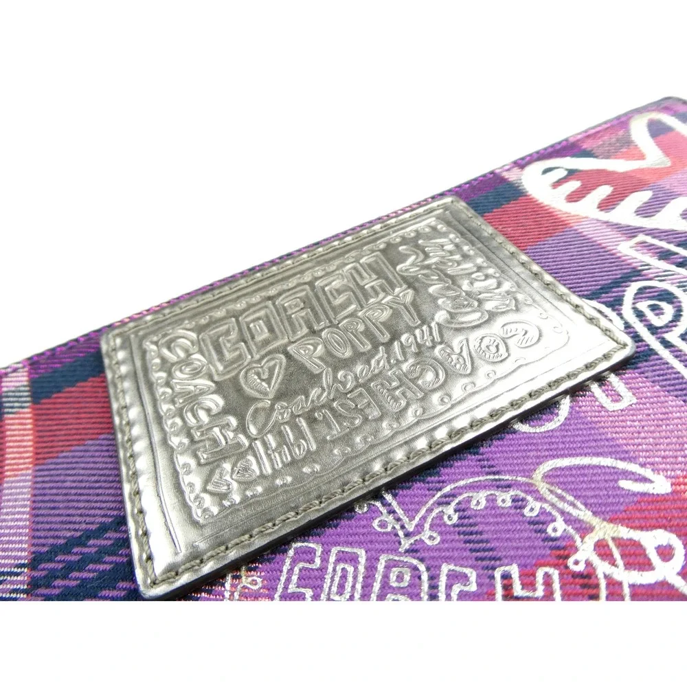 Coach Poppy Purple Plaid Zipper Pouch
